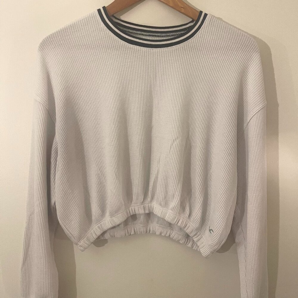 Hollister Cropped Thermal Long Sleeve 'Boyfriend T-Shirt', Small